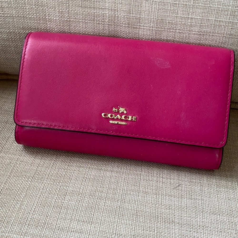 Coach Smooth Leather Pink Wallet Phone with Strap